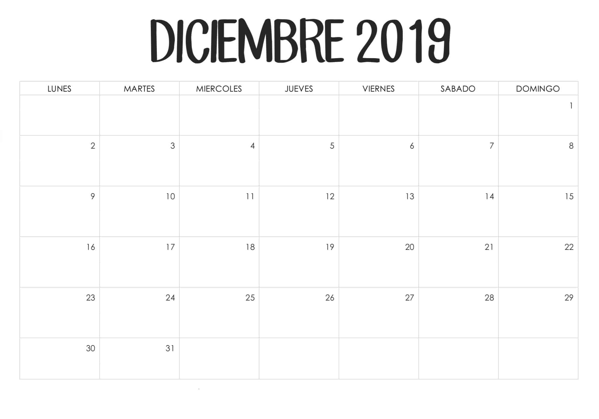 Diseño Calendario Diciembre 2019