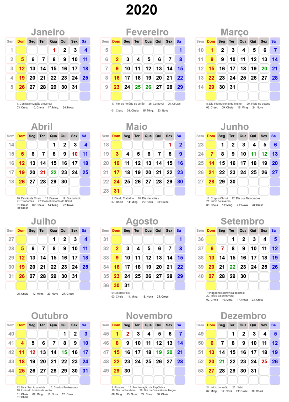 Grátis Calendário 2020 Com Datas De Feriados Nacionais | Nosovia.com