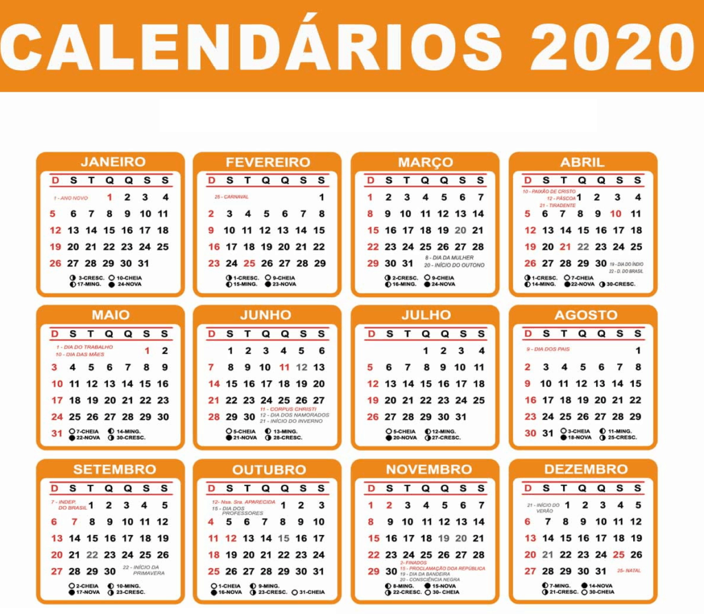 Grátis Calendário 2020 Com Datas De Feriados Nacionais 0911