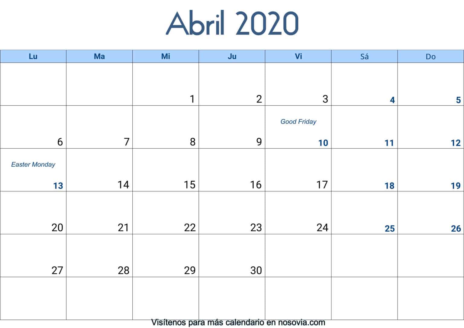 Calendario Abril 2020 Con Festivos Imprimir 1434