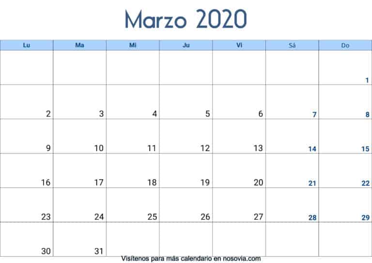 Calendario Marzo 2020 Con Festivos Imprimir 