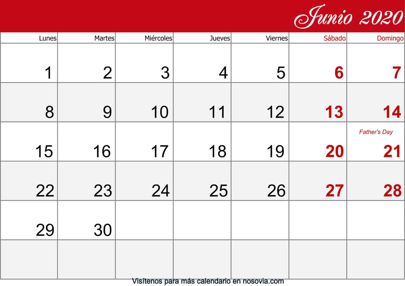 Calendario Junio 2020 Con Festivos Para Imprimir 9780